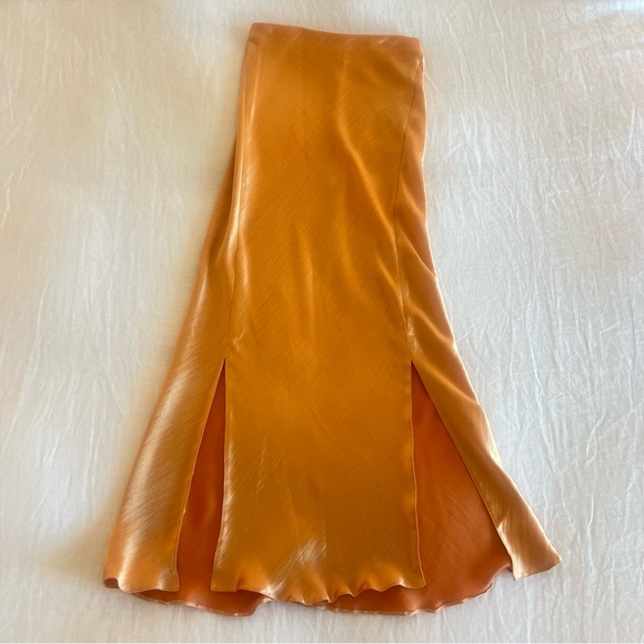 ASOS Dresses & Skirts - ASOS Orange Satin High Waist Midi Skirt with double side slits